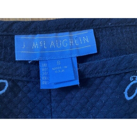 J McLaughlin Navy Blue Bee Print Textured Trousers Size 6 - Picture 3 of 7